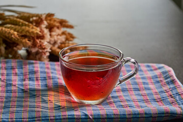 closeup cup of ice tea on knapkin