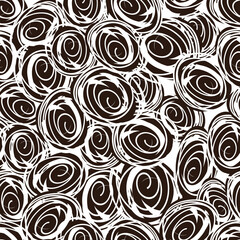 Seamless pattern with child doodle roses. Pattern with black swirls on a white backdrops. Can be used for textile prints, cards, wrapping paper. Vector illustration, eps 10.