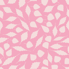 Fototapeta na wymiar Seamless pattern with mix of beige leaves on a pink background. Vector, eps 10.