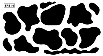 A set of random black spots. The spot is irregular in shape with a simple rounded smooth shape. Vector, eps 10
