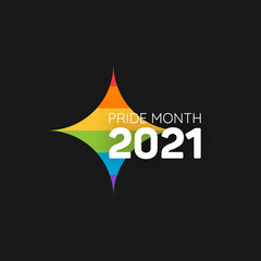 LGBT Pride Month 2021. Pride day rainbow abstract logo. Human rights and tolerance. Vector illustration isolated on black background.