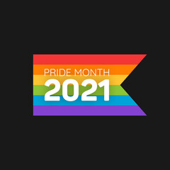 LGBT Pride Month 2021. Pride day rainbow abstract logo. Human rights and tolerance. Vector illustration isolated on black background.