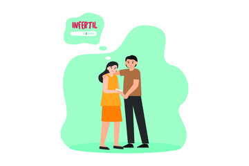 Infertility vector concept: Young couple feeling sad while looking at negative pregnancy test