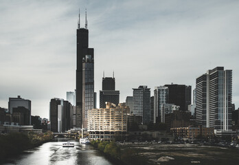 Fototapeta premium Chicago landmark, Vintage cityscape of Chicago skyline