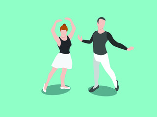 Ballerina vector concept. Two ballet dancer performing dances while standing together in the studio