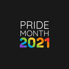 LGBT Pride Month 2021. Pride day rainbow abstract logo. Human rights and tolerance. Vector illustration isolated on black background.