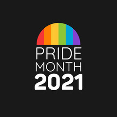 LGBT Pride Month 2021. Pride day rainbow abstract logo. Human rights and tolerance. Vector illustration isolated on black background.