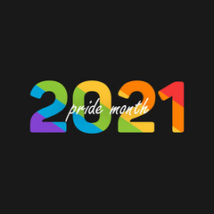 LGBT Pride Month 2021. Pride day rainbow abstract logo. Human rights and tolerance. Vector illustration isolated on black background.