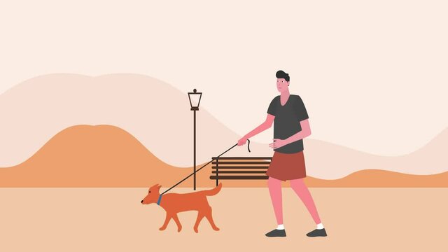 Young man jogging with his dog in the park