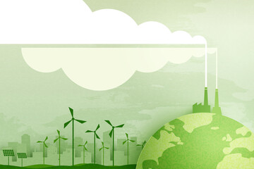 Green industry and clean energy on eco friendly cityscape background.Paper art of ecology and environment concept.Vector illustration.
