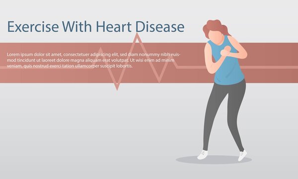 Exercise with heart disease,A young woman has chest pain from jogging,she feel was short of breath,Fatigue and weakness of the physical condition, vector illustration.