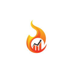 Vector fire and arrow up logo combination. Flame and growth symbol or icon. Unique torch and upload logotype design template.