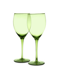 Elegant clean empty glasses on white background