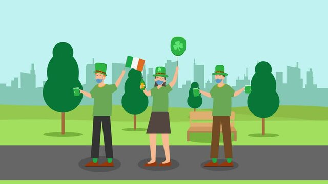 Group of people celebrating st patrick day in the park