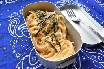 メスティン（明太子パスタ）