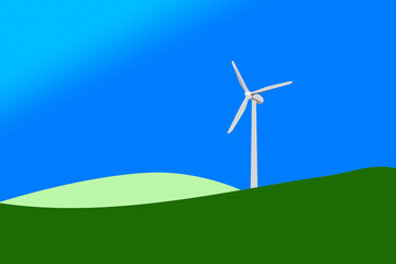 Fototapeta premium Wind turbine on green hill