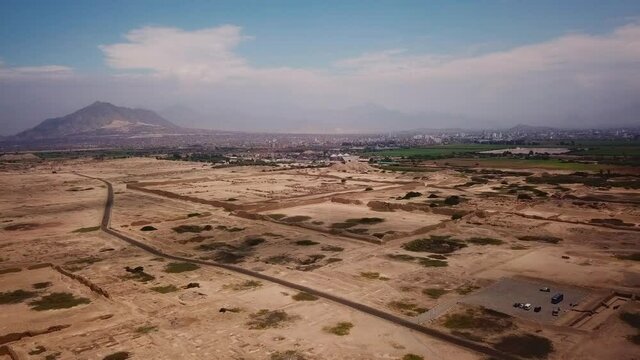 Aerial View Over Chan Chan In Peru. Slow Dolly Forward, Establishing Shot