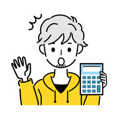 電卓　驚く　男性