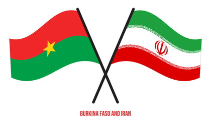 Burkina Faso and Iran Flags Crossed And Waving Flat Style. Official Proportion. Correct Colors.