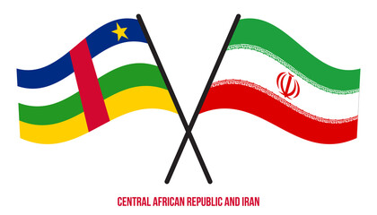 Central African Republic and Iran Flags Crossed And Waving Flat Style. Official Proportion.