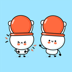 Cute funny happy white toilet bowl. Vector hand drawn cartoon kawaii character illustration icon. Funny cartoon WC, toilet bowl mascot character concept