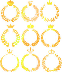 Uneven color Round frame of Gold laurel and crown set
