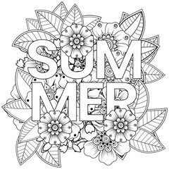 Mehndi flower for henna, mehndi, tattoo, decoration. decorative ornament in ethnic oriental style. doodle ornament. outline hand draw illustration. coloring book page.