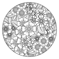 Mehndi flower for henna, mehndi, tattoo, decoration. decorative ornament in ethnic oriental style. doodle ornament. outline hand draw illustration. coloring book page.