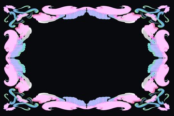 frame with flowers. Neon border for design postcard and packaging 