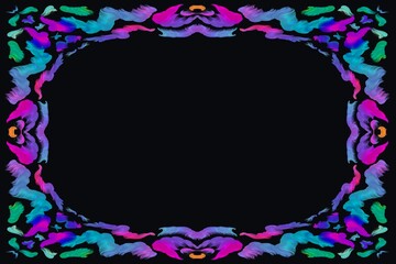 frame of flowers. Neon border for design postcard and packaging. Festival decoration. 