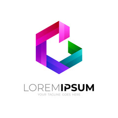 Abstract hexagon logo with letter C design, colorful style