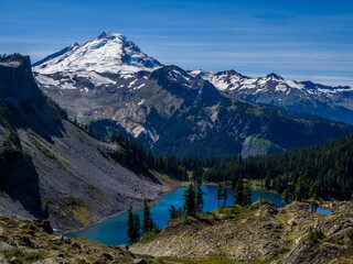 View of Mount Baker from Chain Lakes Loop trail in North Cascades, Washington