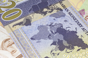 Detailed close up of 20 Saudi Riyal.
Saudi Arabian currency for the G20 summit in 2020. Money of Saudi Arabia. Banknote for the G20 summit Saudi Arabia 2020. Paper currency. Arab commemorative notes