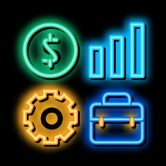 Coin Gear Case neon light sign vector. Glowing bright icon Coin Gear Case sign. transparent symbol illustration