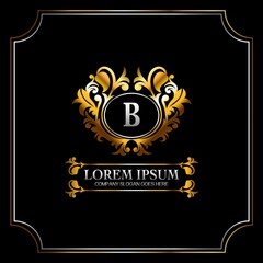 Luxury Gold Letter B Badge Logo Design. Elegance and Graceful Ornate Decoration Vector Template.
