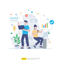 Startup employees teamwork. men and women scenes at office working and make some planning. Business concept illustration of brainstorming, meeting, negotiation, talking to each other