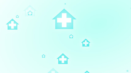 Medical health blue green cross on home pattern background. Abstract banners with prevent virus infection and healthcare stay home concept.