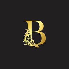 Golden Luxury Letter B Logo Icon. Vector design ornate with elegant decorative style.