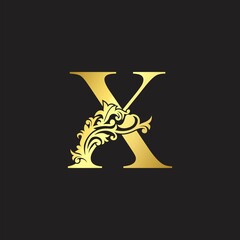 Golden Luxury Letter X Logo Icon. Vector design ornate with elegant decorative style.
