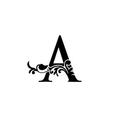 Letter A Logo Icon Template. Black and white vector design swirl ornate elegant decorative style.