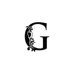Letter G Logo Icon Template. Black and white vector design swirl ornate elegant decorative style.