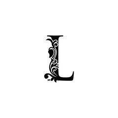 Letter L Logo Icon Template. Black and white vector design swirl ornate elegant decorative style.