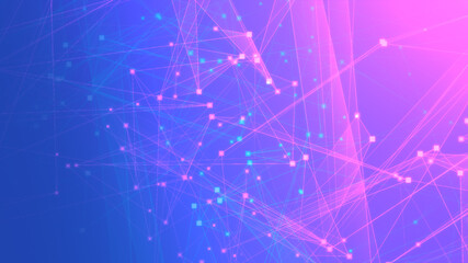 Abstract purple blue polygon tech network with connect technology background. Abstract dots and lines texture background. 3d rendering.