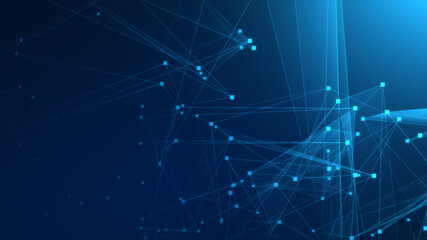 Abstract blue polygon tech network with connect technology background. Abstract dots and lines texture background. 3d rendering.