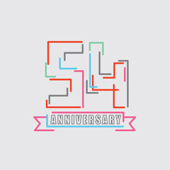 54th Years Anniversary Logo Birthday Celebration Abstract Design Vector Illustration.