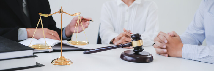 Lawyer Legal counsel presents to bid sale judgment mallet with judge.Real estate auction bid property sale judgment with Gavel wooden.