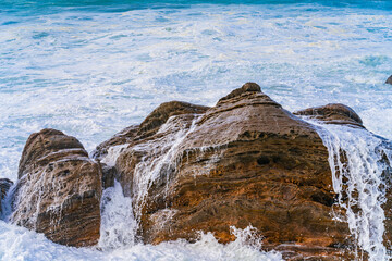 Dramatic storm waves breaking and surging