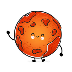Cute funny happy Mars planet. Vector hand drawn cartoon kawaii character illustration icon. Isolated on white background. Space exploration, Mars planet cosmos character concept