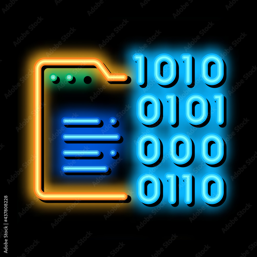 Poster binary code neon light sign vector. glowing bright icon binary code sign. transparent symbol illustr
