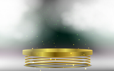 golden podium with smoke and spotlight on the stage
